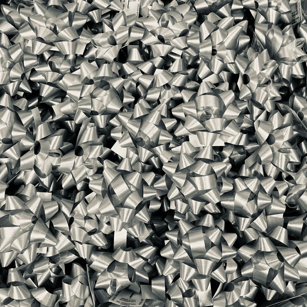 SILVER CONFETTI FLAT BOW 2.25” 1 CASE OF 200 NIB